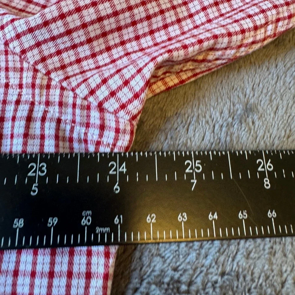 Mens Red White Gingham Check Button Down Shirt Large Embroidered Cardinal Logo